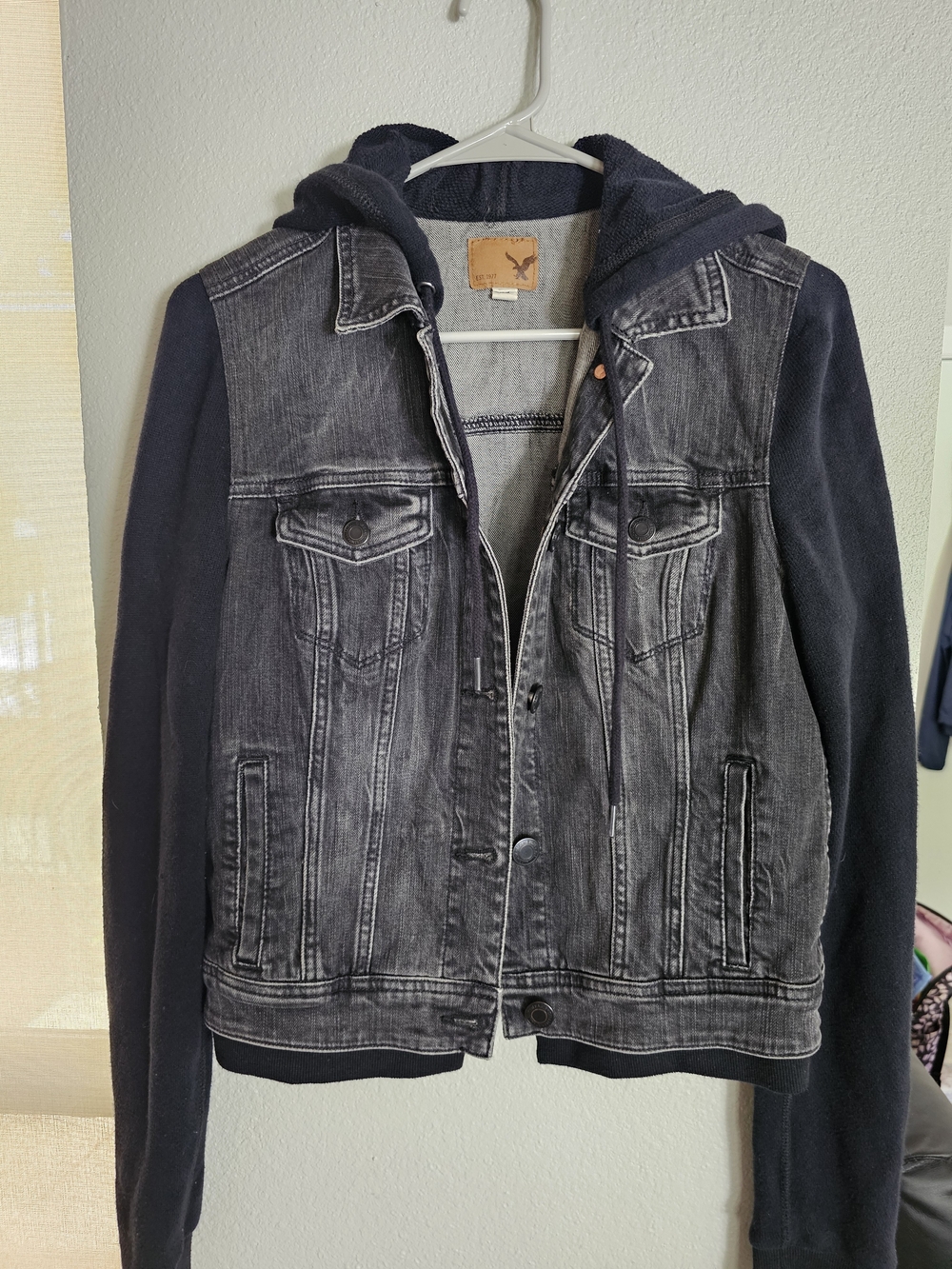 American Eagle Black Washed Denim Jacket - Picture 2 of 4